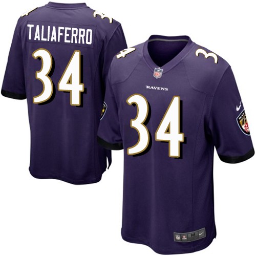 Men's Game Lorenzo Taliaferro Nike Jersey Purple Home - #34 NFL Baltimore Ravens